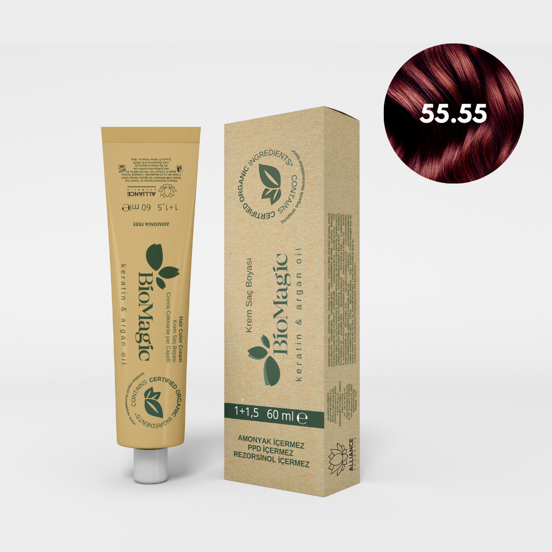 BioMagic Krem Saç Boyası 60ml 55.55 Şarap Kızılı & 20 Vol. Oksidan 90ml