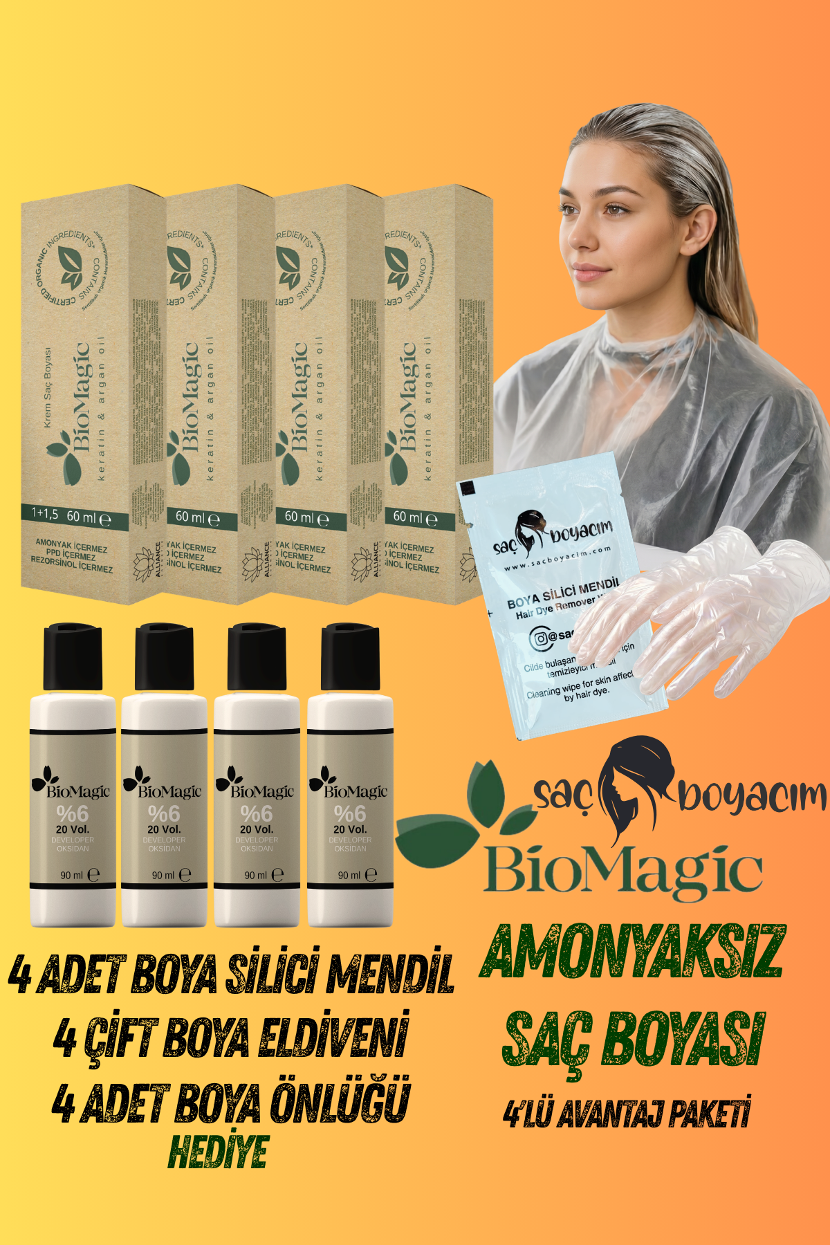Bio Magic Amonyaksız Saç Boyası 5.00 Açık Kahve 60ml & 20 Volum 90ml Oksidan x 4 Adet