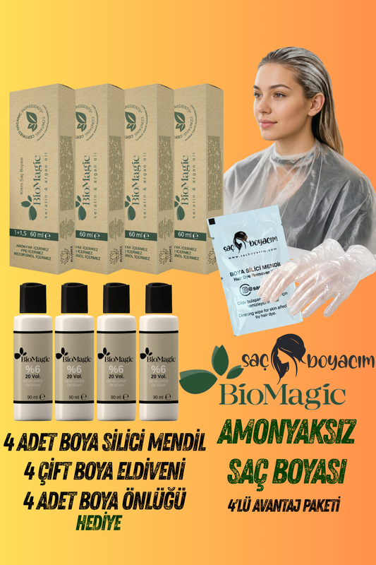 Bio Magic Amonyaksız Saç Boyası 3.00 Koyu Kahve X 4 Adet & 20 Vol. Oksidan 4 Adt