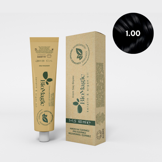 BioMagic Krem Saç Boyası 60ml 1.00 Siyah &  20 Vol. Oksidan 90ml