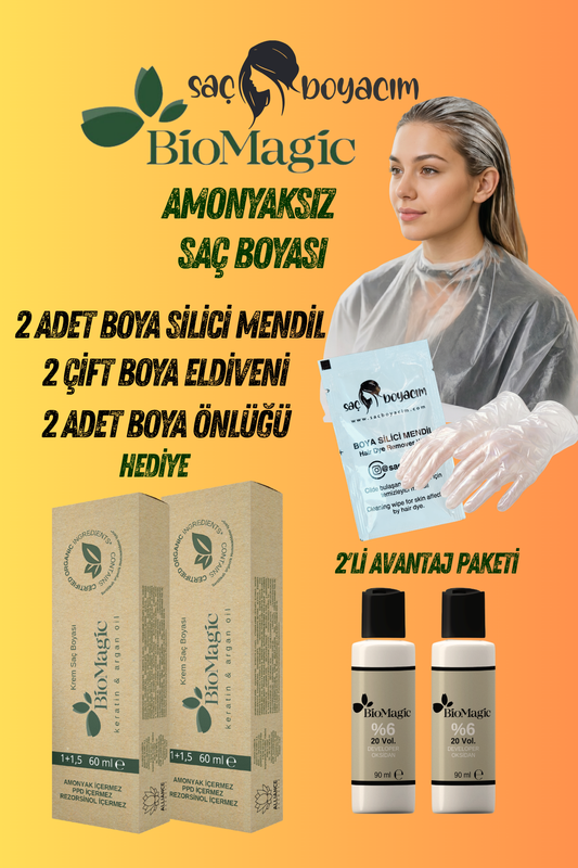 Bio Magic Amonyaksız Saç Boyası 1.00 Siyah 60ml & 20 Volum 90ml Oksidan x 2 Adet