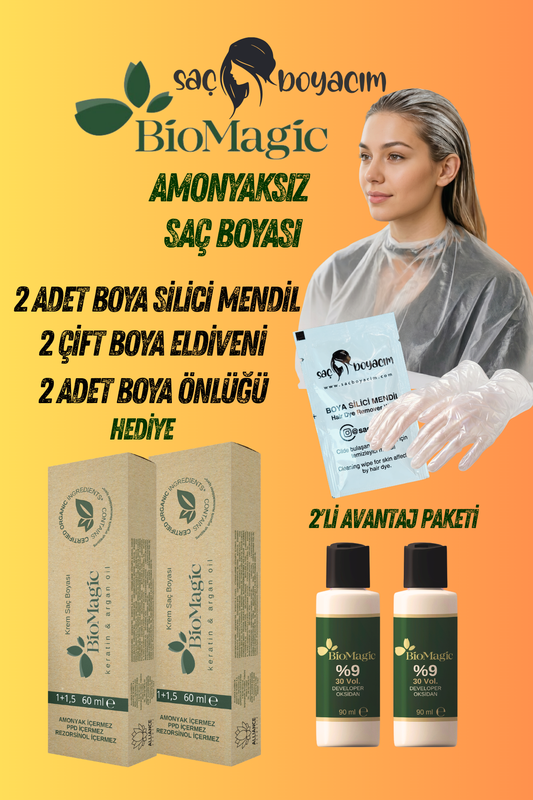 Bio Magic Amonyaksız Saç Boyası 60 ml 8.00 Açık Kumral & 30 Volum 90ml Oksidan x 2 Adet