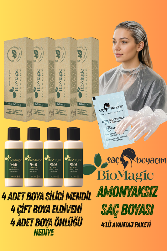 Bio Magic Amonyaksız Saç Boyası 8.00 Açık Kumral x 4 Adet & 30 Vol. Oksidan 4 ADT