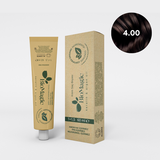 BioMagic Krem Saç Boyası 60ml 4.00 Kahve &  20 Vol. Oksidan 90ml