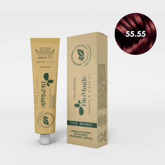 BioMagic Krem Saç Boyası 60ml 55.55 Şarap Kızılı &  20 Vol. Oksidan 90ml