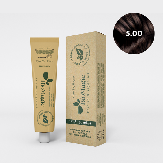 BioMagic Krem Saç Boyası 60ml 5.00 Açık Kahve &  20 Vol. Oksidan 90ml