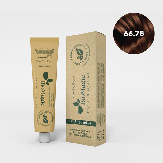 BioMagic Krem Saç Boyası 60ml 66.78 Çikolata Karamel &  20 Vol. Oksidan 90ml